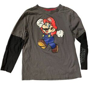 Super Mario Bros Nintendo Grey Long Sleeve Mario Shirt Top